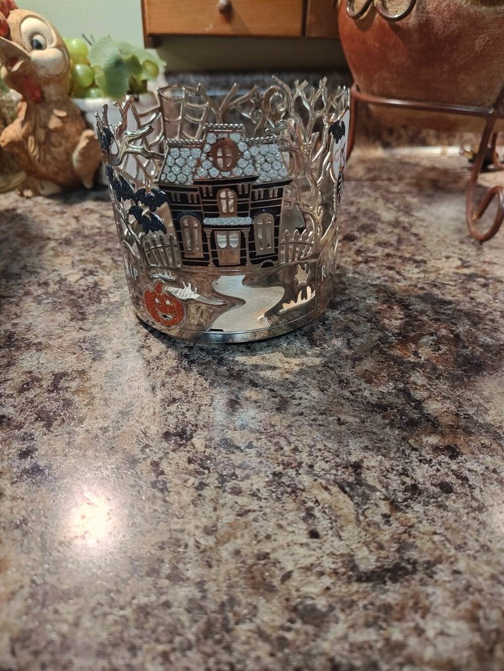 Bath & Body Works Halloween Witch Haunted House Pumpkin Bat 3 Wick Candle Holder